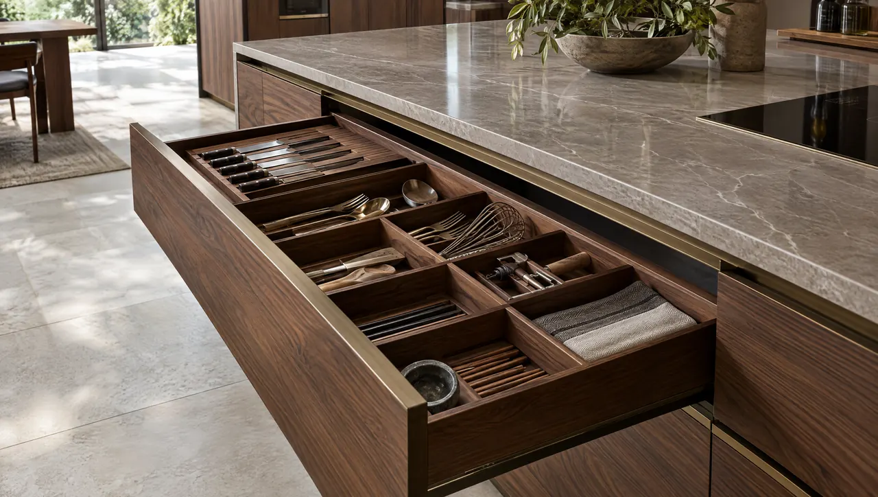 Walnut drawer fitted with solid walnut dividers